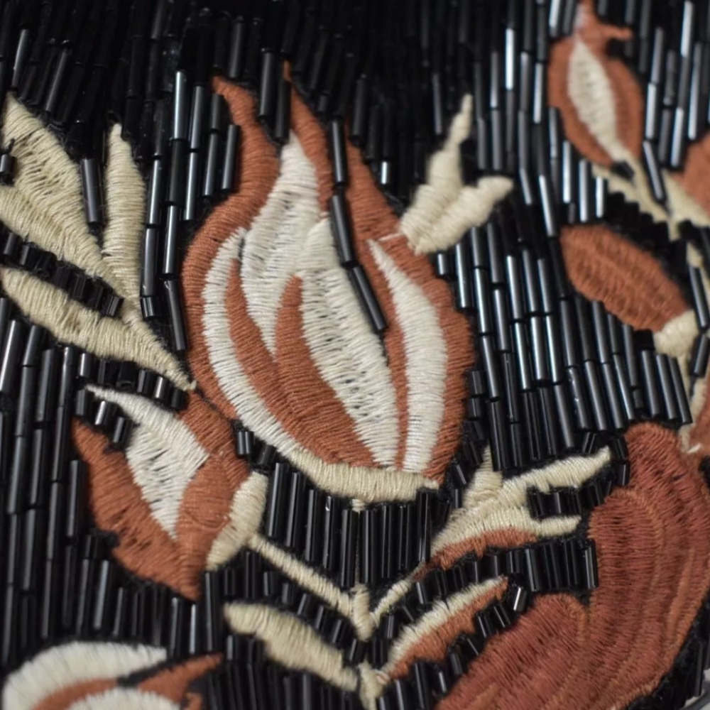 Free People Bugle Bead Clutch/ Sling Bag in Black Embroidered Combo NWT $128R - Picture 10 of 12